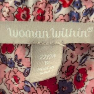 Woman Within Pink and Blue Floral Blouse